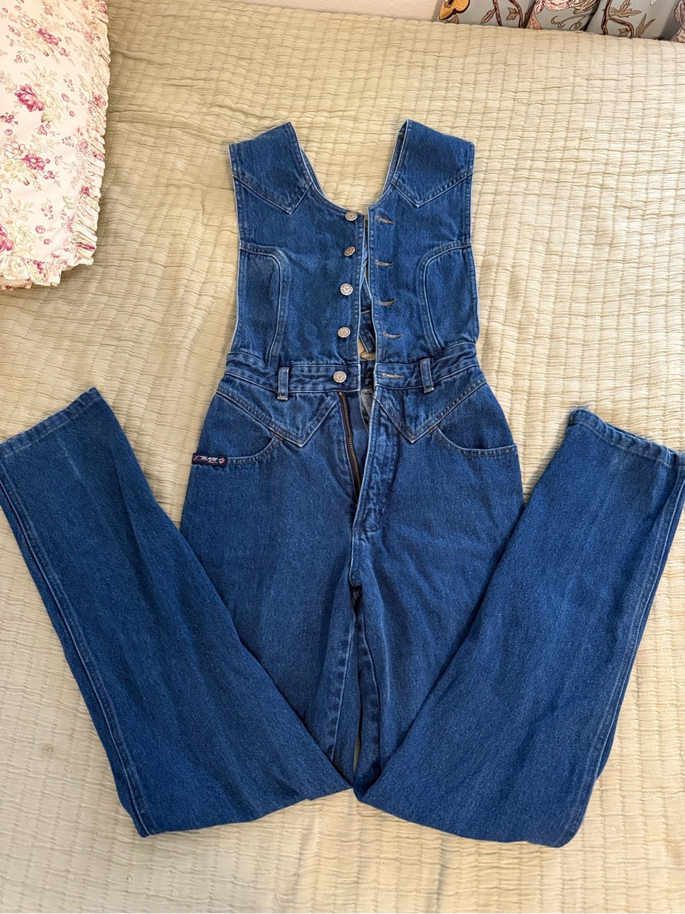Vintage 80s BLAZE Western Denim Vest Jumpsuit Overalls